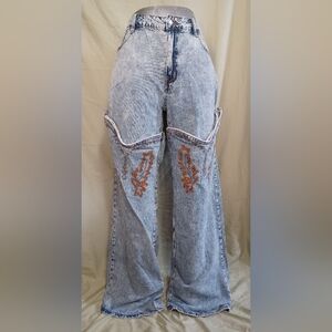A Fashion Nova Embroider Lets Ride Western Boot Convertable Straight Leg Jeans